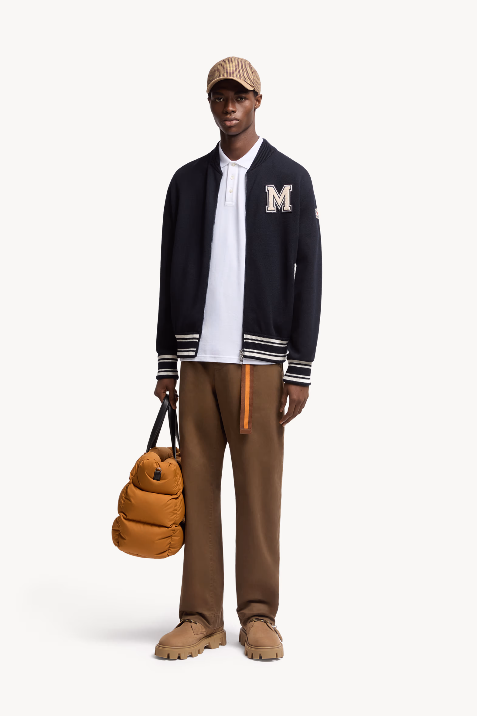 Polo en piqué de coton à empiècement logo Hommes Blanc Moncler 0